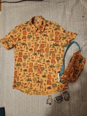 Mokuyobi Short-Sleeve Print Button-Up Shirt Fanny Pack Orange Slam Dunk Paradise